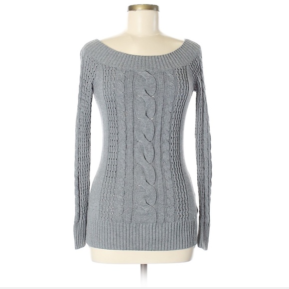 Guess Grey Cable Knit Sweater Boat Neck Sz Small - Picture 1 of 2